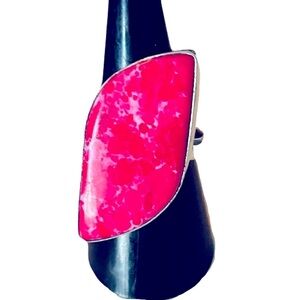 New 925 Sterling Silver Hot Pink Howlite Artisten Wave Shaped Boho Ring OOAK